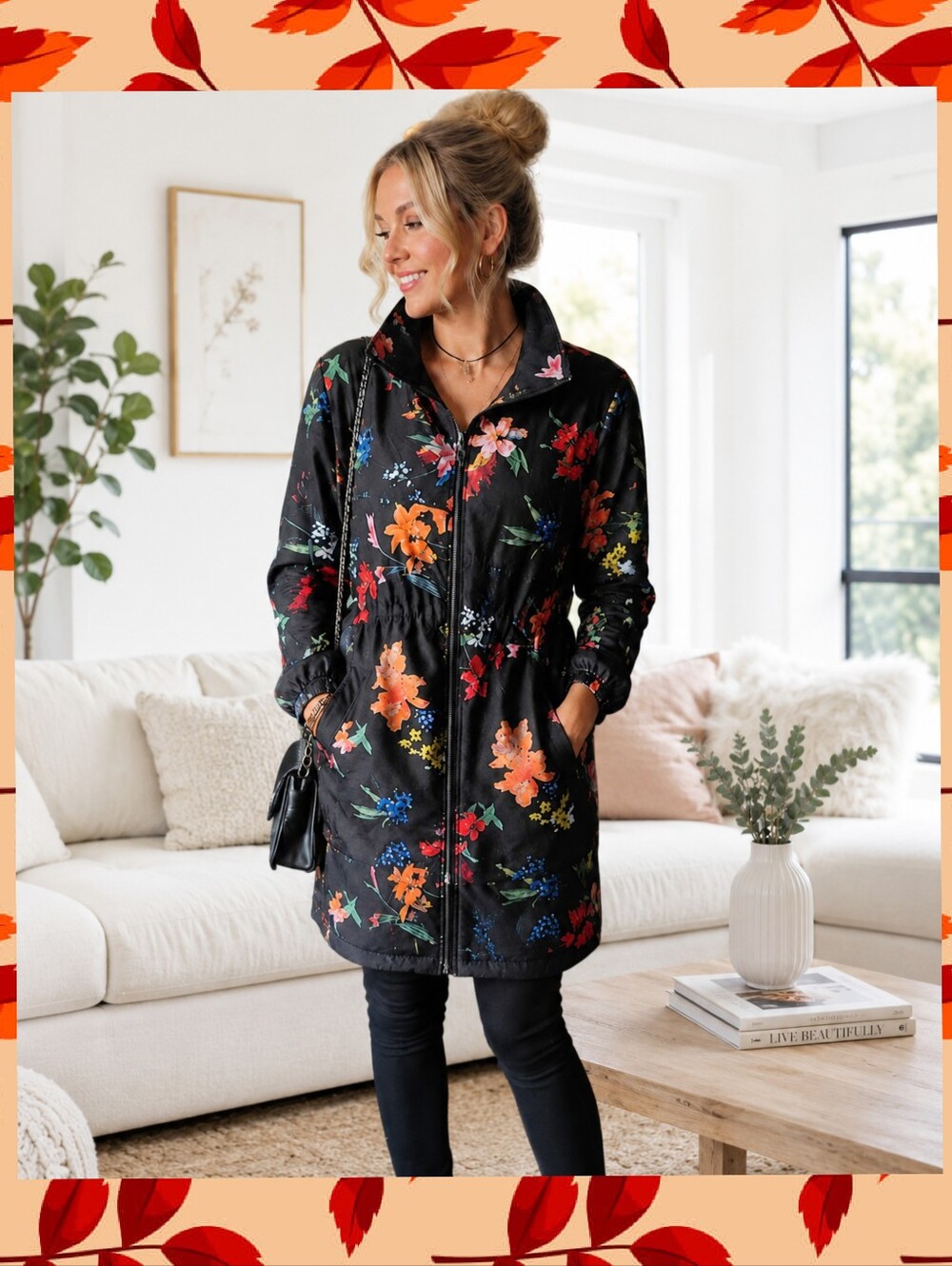 "PE M" Women’s Floral Lightweight Rain Jacket / Windbreaker - Size Sm-Med